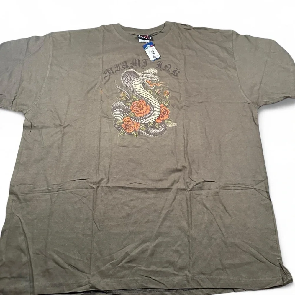 Miami Ink NWT Men’s Cobra‎ Tattoo Olive T-Shirt Size 4XL
